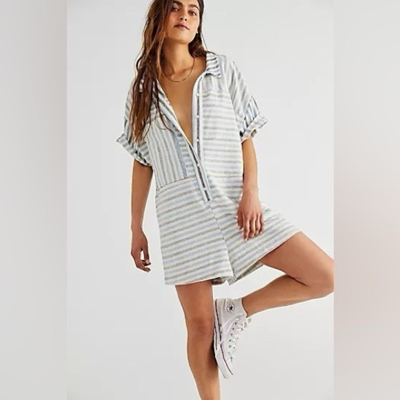 Free People Pants - Free people oversize striped romper XS
